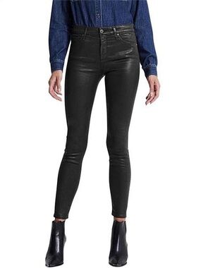 AG Farrah Skinny Ankle Leatherette Super Black Coated Jeans NWOT